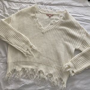 Distressed Trim Knitted Sweater